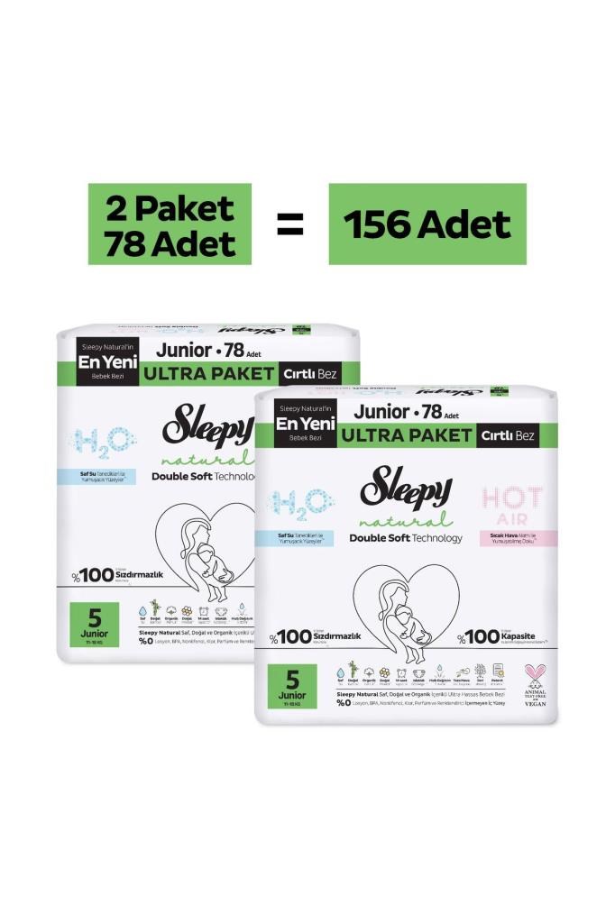 Sleepy Natural Double Soft Ultra Paket Bebek Bezi 5 Numara Junior 156 Adet