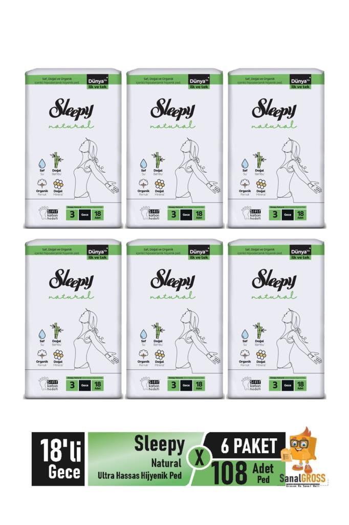 Sleepy Natural Ultra Hassas Hijyenik Ped 18li Gece X 6 Paket