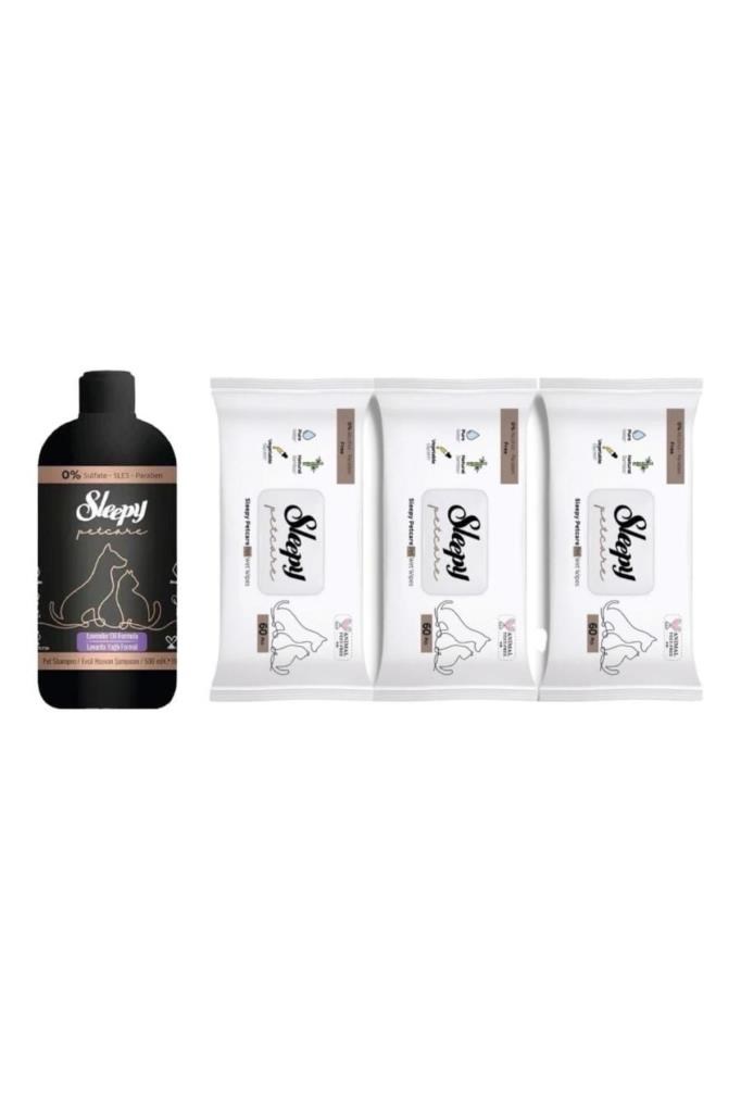 Sleepy Petcare Evcil Hayvan Islak Havlusu 60 Yaprak x3 + Petcare 500 ml Sampuan