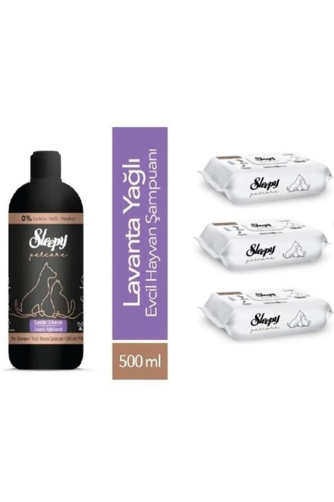 Sleepy Petcare Evcil Hayvan Islak Havlusu 60 Yaprak x3 + Petcare 500 ml Sampuan