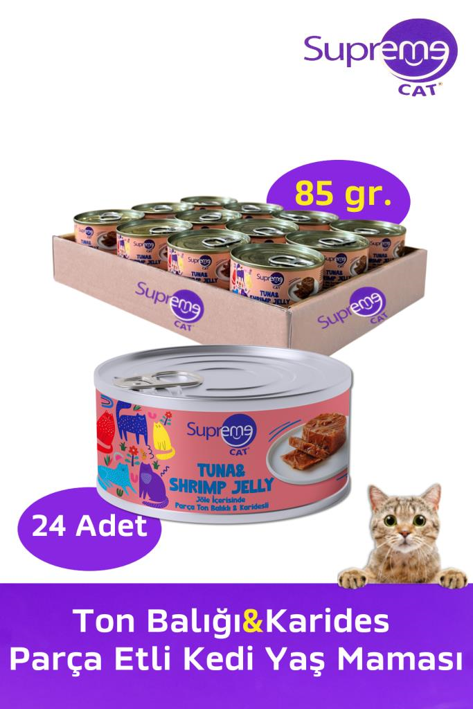 Supreme Cat Ton Balığı & Karides Parça Etli Konserve  Kedi Yaş Maması 85 gr