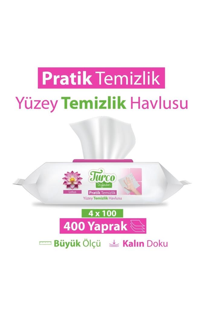 Turco Doğadan Pratik Temizlik Turco Doğadan Pratik Yüzey Temizlik Havlusu Lotus 4x100 (400 Yaprak)