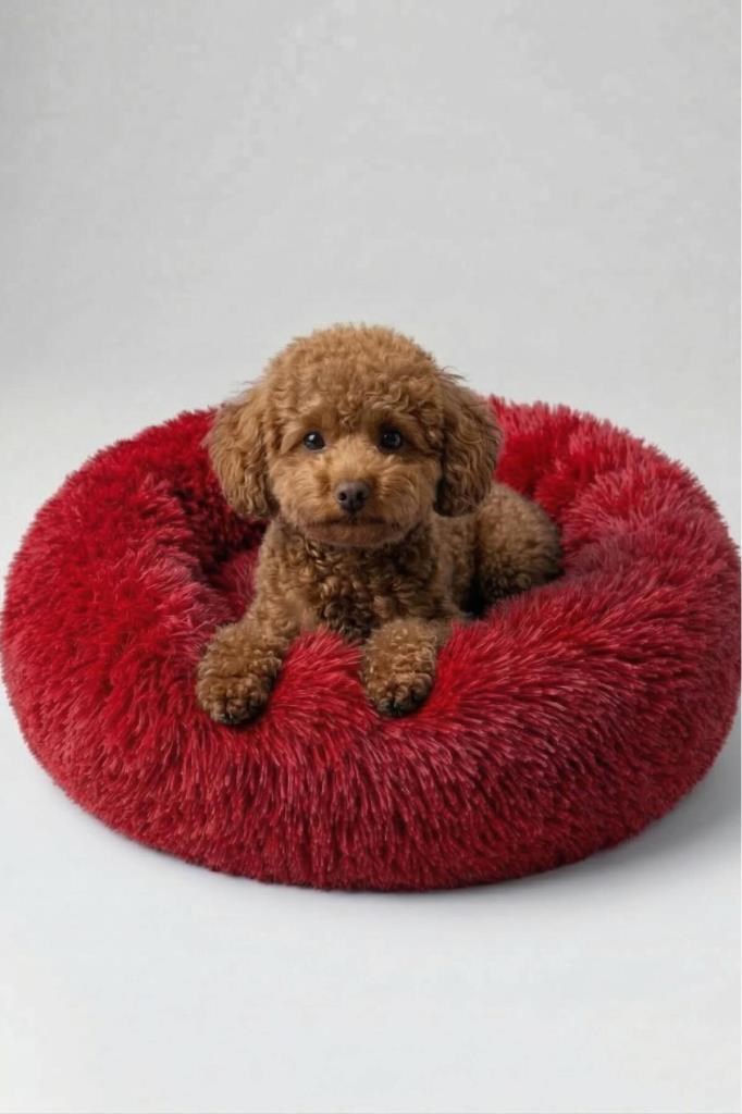 United Colors of Benetton BNTMKT-0012-RD Uzun Kürklü Donut Kedi&Köpek Yatağı Kırmızı 55 CM