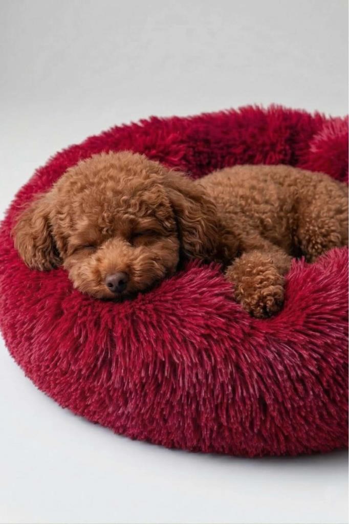 United Colors of Benetton BNTMKT-0012-RD Uzun Kürklü Donut Kedi&Köpek Yatağı Kırmızı 45 CM