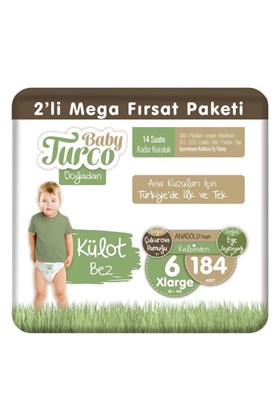 Baby Turco Doğadan 2li Mega Fırsat Paketi Külot Bez 6 Numara Xlarge 184 Adet
