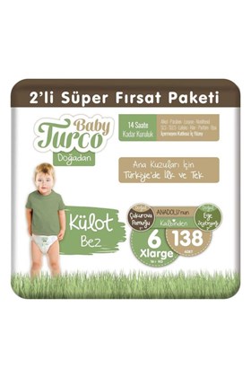Baby Turco Doğadan 2li Süper Fırsat Paketi Külot Bez 6 Numara Xlarge 138 Adet