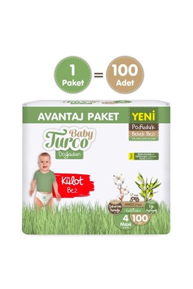 Baby Turco Doğadan Avantaj Paketi Pofuduk Külot Bez 4 Numara Maxi 100 Adet