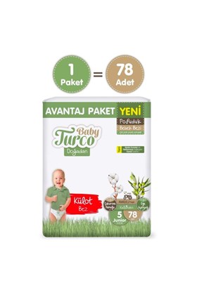 Baby Turco Doğadan Avantaj Paketi Pofuduk Külot Bez 5 Numara Junior 78 Adet
