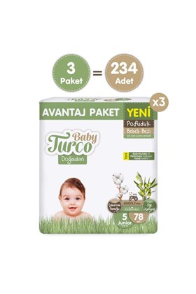 Baby Turco Doğadan Mega Avantaj Paketi Pofuduk Bebek Bezi 5 Numara Junior 234 Adet