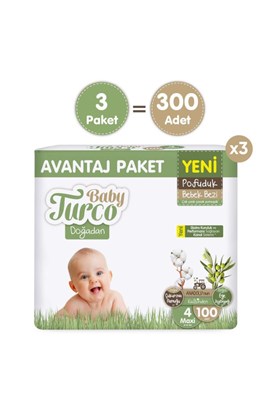 Baby Turco Doğadan Mega Avantaj Paketi Pofuduk Bebek Bezi 4 Numara Maxi 300 Adet