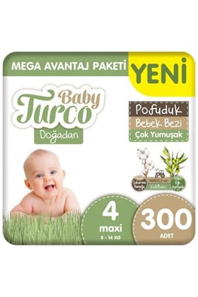 Baby Turco Doğadan Mega Avantaj Paketi Pofuduk Bebek Bezi 4 Numara Maxi 300 Adet