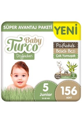 Baby Turco Doğadan Süper Avantaj Paketi Pofuduk Bebek Bezi 5 Numara Junior 156 Adet