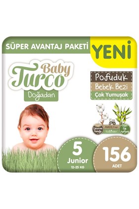 Baby Turco Doğadan Süper Avantaj Paketi Pofuduk Bebek Bezi 5 Numara Junior 156 Adet