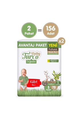 Baby Turco Doğadan Süper Avantaj Paketi Pofuduk Külot Bez 5 Numara Junior 156 Adet