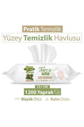 Baby Turco Turco Doğadan Pratik Yüzey Temizlik Havlusu 100 Yaprak Yeşil Sabun/Yeşil Çam (12 Li Set) 1200 Yaprak