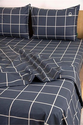 Benetton Home Gri Çizgili Tek Kişilik Ranforce Nevresim Seti