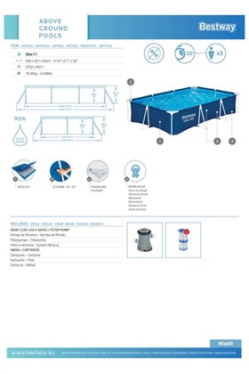 Bestway ® 56411 Steel Pro® Dikdörtgen Yerüstü Prefabrik Havuz Seti 3,00 M X 2,01 M X 66