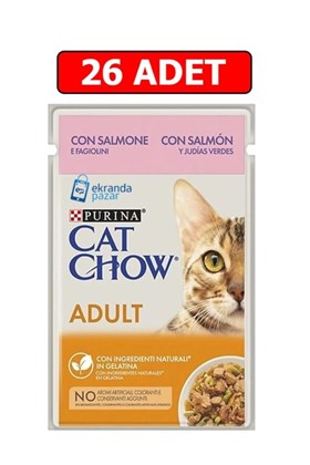 Cat Chow Purina Catchow Adult Somon Ve Yeşil Fasulyeli Kedi Islak Maması 85gr 26 Adet Kedi Yaş Mama Pouch