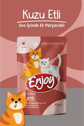 Enjoy Kuzu Etli Kedi Pouch Yaş Mama 85Gr x 22 Adet