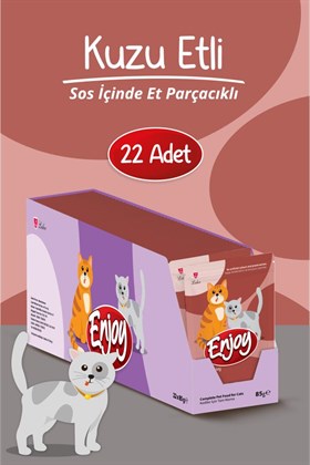 Enjoy Kuzu Etli Kedi Pouch Yaş Mama 85Gr x 22 Adet