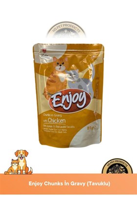 Enjoy Pouch Sos İçinde Et Parçacıklı Kuzu Etli/ Tavuklu/ Beyaz Balıklı Yaş Kedi Maması 3x85 gr