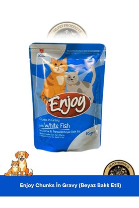Enjoy Pouch Sos İçinde Et Parçacıklı Kuzu Etli/ Tavuklu/ Beyaz Balıklı Yaş Kedi Maması 3x85 gr