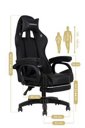 Fashcolle Dynamic Black Masajlı Oyuncu Koltuğu