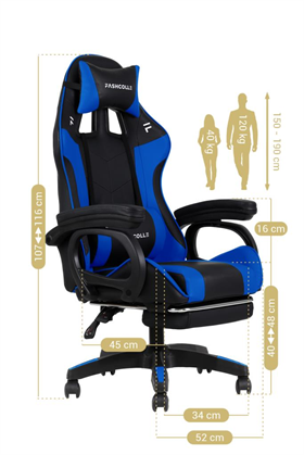 Fashcolle Dynamic Blue Masajlı Oyuncu Koltuğu