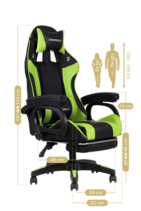 Fashcolle Dynamic Green Masajlı Oyuncu Koltuğu