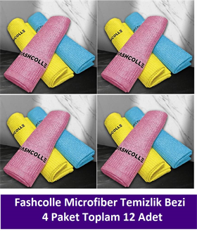 Fashcolle Mikrofiber Temizlik Bezi 3lü x 4 Paket Toplam 12 Adet