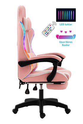 Fashcolle Pink Star Işıklı - Masaj Özellikli Oyuncu Koltuğu Pembe-Beyaz