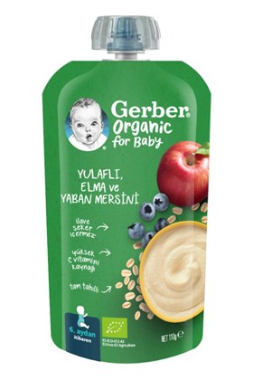 Gerber Organik Yulaflı Elma Ve Yaban Mersini Püresi 110 gr