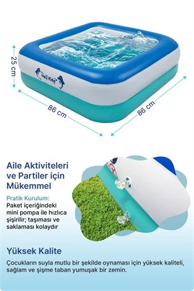 Heykida Swim Safe Kare Yüzme Havuzu 86x86x25cm