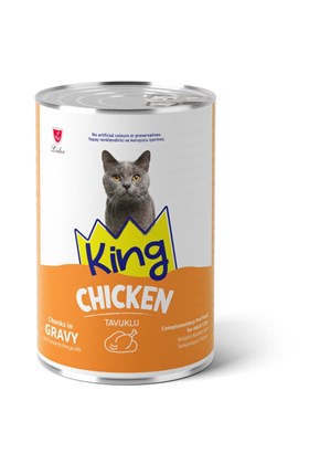 King Sos İçerisinde Et Parçacıklı Tavuklu Kedi Konservesi 400g x 12 Adet