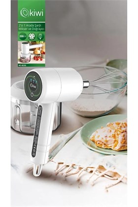 Kiwi Kc-8232 Şarjlı El Mikseri ve Doğrayıcı Rondo 2si 1 Arada 3 Hız Kademeli 200 Ml