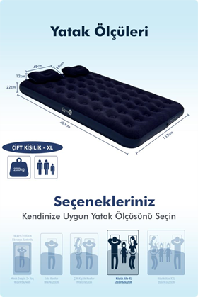 Livenzi Nature Çift Kişilik Şişme Yatak & Yastık (203 × 152 × 22 Cm )