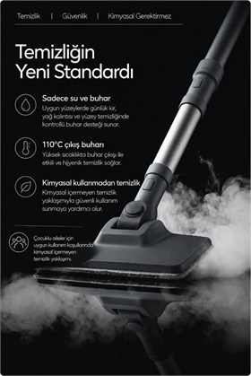 LivenZi Steam Pro 2000 Çok Fonksiyonlu Buharlı Temizlik & Hijyen Makinesi Gri