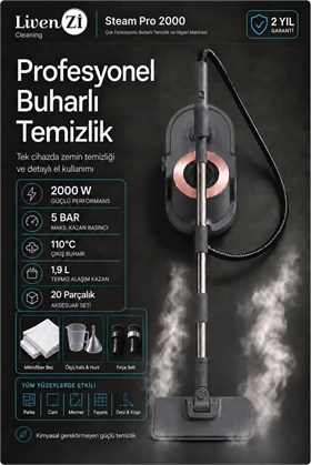 LivenZi Steam Pro 2000 Çok Fonksiyonlu Buharlı Temizlik & Hijyen Makinesi Gri