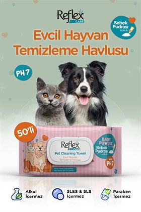Reflex Care Evcil Hayvanlar İçin Çok Amaçlı Hijyenik Temizleme Mendili 50li x 12 Adet