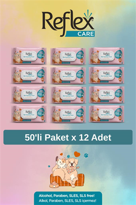Reflex Care Evcil Hayvanlar İçin Çok Amaçlı Hijyenik Temizleme Mendili 50li x 12 Adet