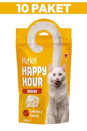 Reflex Happy Hour Tavuk Etli ve Peynirli Seçici Kediler için Kedi Ödülü 10 x 60gr