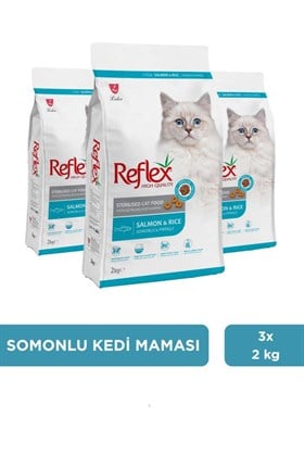 Reflex Kısırlaştırılmış / Sterilised Somonlu ve Pirinçli Kedi Maması 2 kg x 3