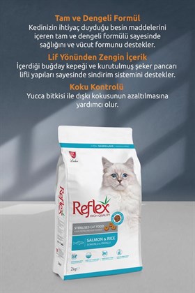 Reflex Kısırlaştırılmış / Sterilised Somonlu ve Pirinçli Kedi Maması 2 kg x 3