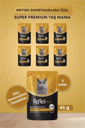 Reflex Plus Britsh Shorthair Yetişkin Kedi Konservesi 85gr x 6 Adet
