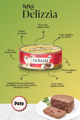 Reflex Plus Delizzia / Kıyılmış Dana Etli Yetişkin Kedi Maması 85g x 12 Adet