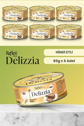 Reflex Plus Delizzia / Kıyılmış Hindi Etli Yetişkin Kedi Maması 85g x 6 Adet