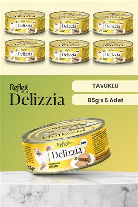 Reflex Plus Delizzia / Kıyılmış Tavuklu Yetişkin Kedi Maması 85g x 6 Adet