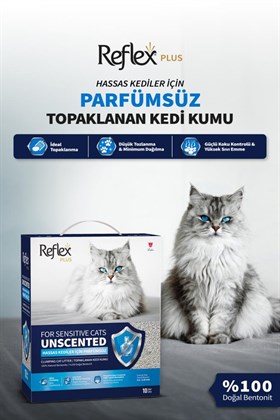 Reflex Plus Hassas Kediler İçin Parfümsüz Topaklanan Kedi Kumu 10L