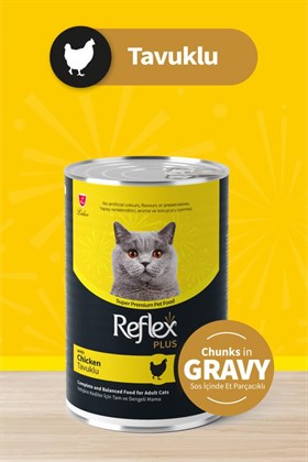 Reflex Plus Sos İçinde Et Parçacıklı Tavuklu Yetişkin Kedi Maması 400g x 6 Adet