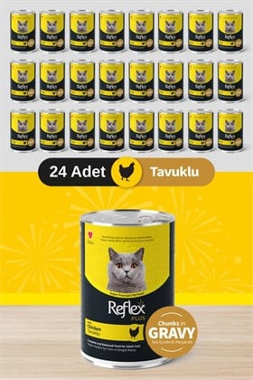 Reflex Plus Sos İçinde Et Parçacıklı Tavuklu Yetişkin Kedi Maması 400g x 24 Adet